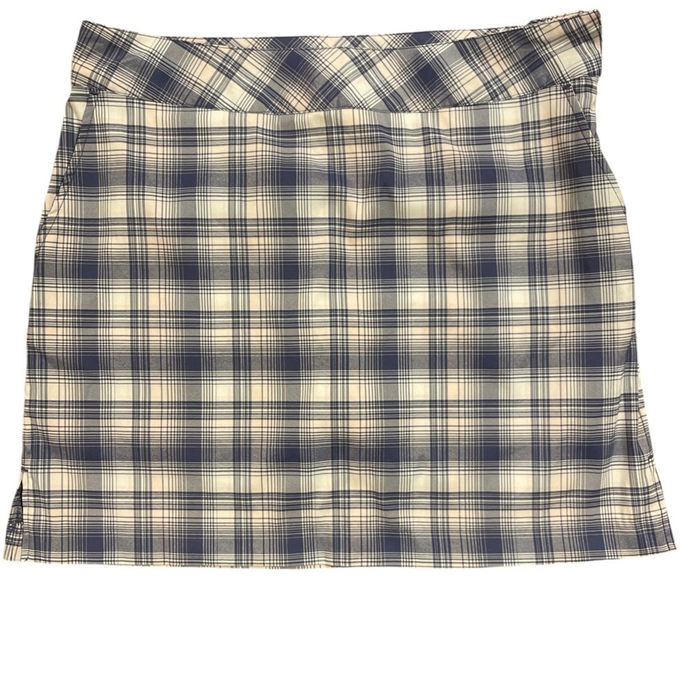 IZOD SZ 4 blue/cream plaid skort side zip front button/slides pockets